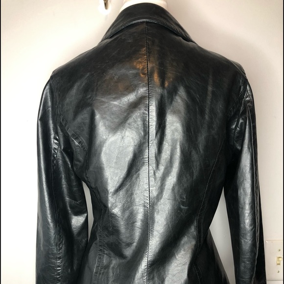 The Wrights Black Leather Double Breasted Jacket Moto Size 8 - Picture 8 of 13